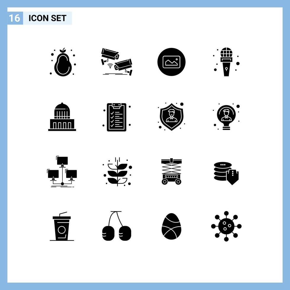 packa av 16 kreativ fast glyfer av byggnad Nyheter teknologi mikrofon ui redigerbar vektor design element