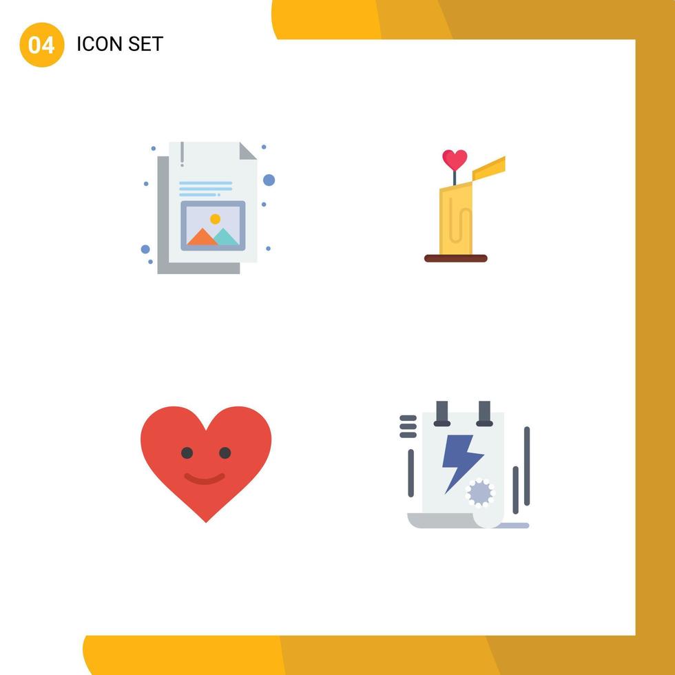 Gruppe von 4 flachen Symbolen, Zeichen und Symbolen für Business-Herzbild-Hochzeitsdokument editierbare Vektordesign-Elemente vektor