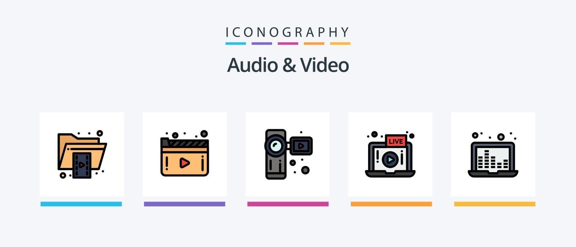 Audio- und Videozeile gefülltes 5-Icon-Paket einschließlich Handy. Video. Video. Format. Datei. kreatives Symboldesign vektor