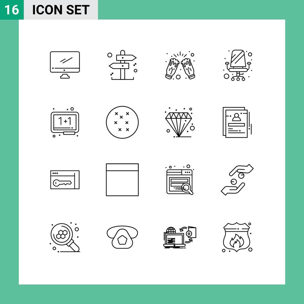 16 kreativ ikoner modern tecken och symboler av styrelse kontor fira möbel vin redigerbar vektor design element