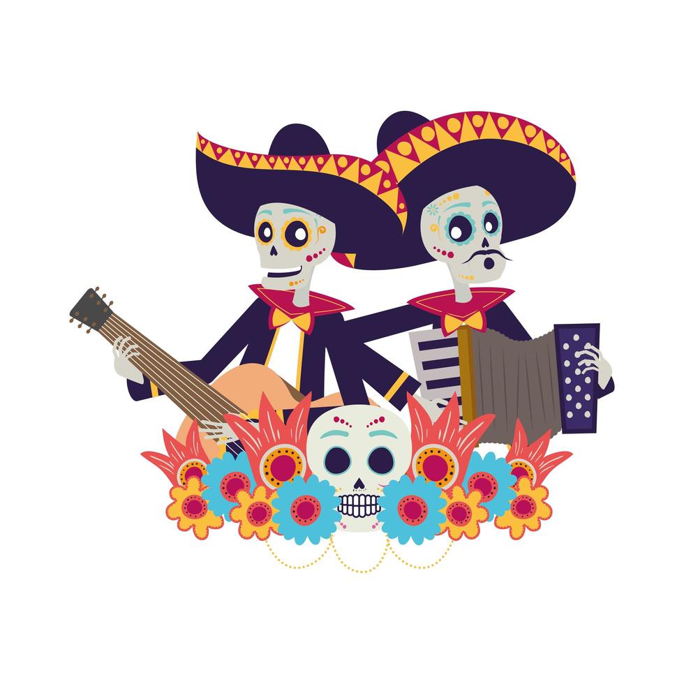 mexikanska mariachis skallar spelar gitarr och dragspel vektor