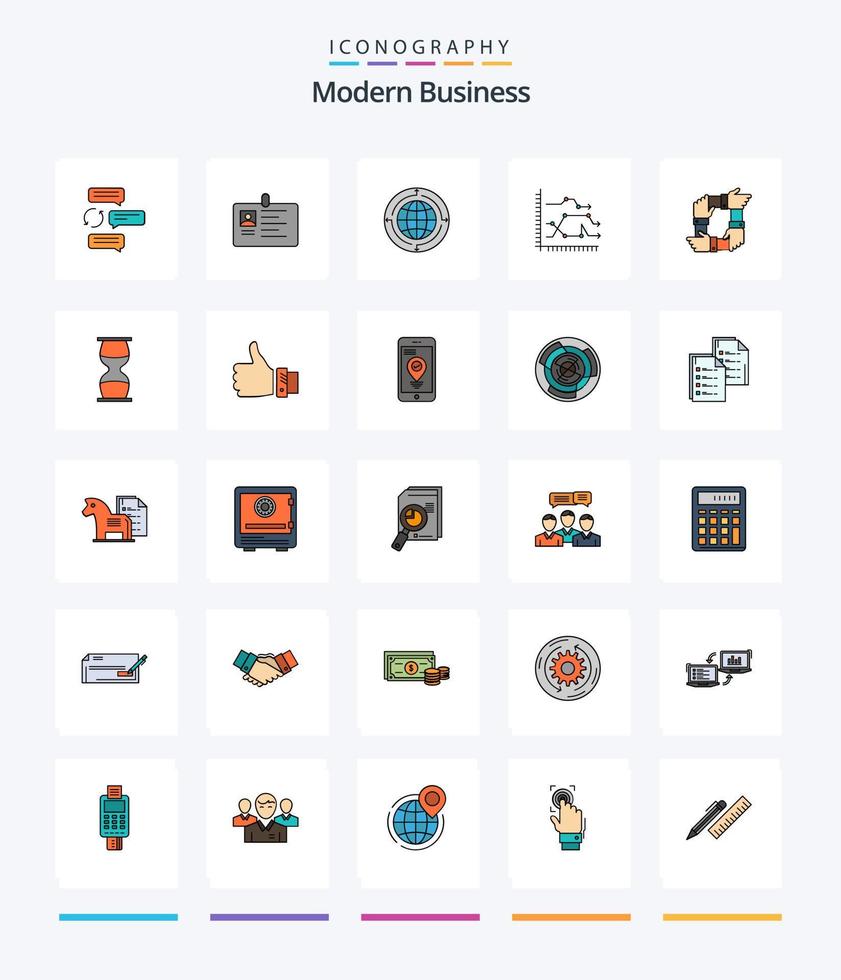 kreatives modernes Geschäft mit 25 Zeilen gefülltem Icon-Pack wie global. Kommunikation. Unternehmen. Unternehmen. passieren vektor