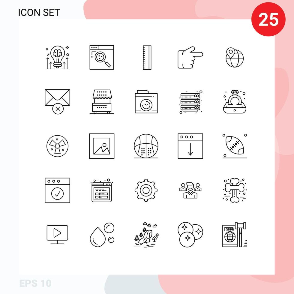 uppsättning av 25 modern ui ikoner symboler tecken för klot plats webb rätt finger redigerbar vektor design element