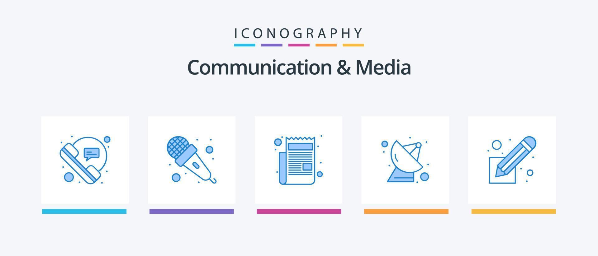 kommunikation och media blå 5 ikon packa Inklusive filma manus. vetenskap. audio. satellit maträtt. manus. kreativ ikoner design vektor