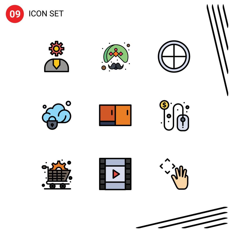 9 kreativ ikoner modern tecken och symboler av skydd data turban mål militär redigerbar vektor design element