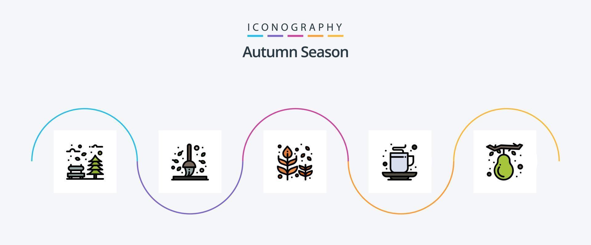 Herbstlinie gefülltes flaches 5-Icon-Paket inklusive Tasse. Herbst. Blatt. Baum. Niedergang vektor