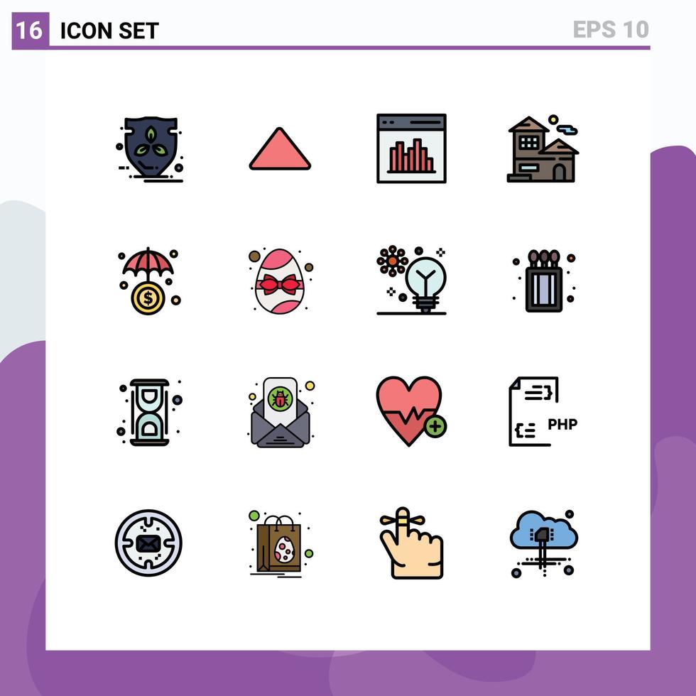 Stock-Vektor-Icon-Pack mit 16 Zeilenzeichen und Symbolen für Versicherungsgebäude-App-Hausbenutzer editierbare kreative Vektordesign-Elemente vektor