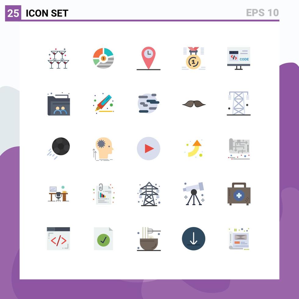 25 flache Farbpakete für die Benutzeroberfläche mit modernen Zeichen und Symbolen der ersten Medaillengrafik, Auszeichnungsort, editierbare Vektordesign-Elemente vektor
