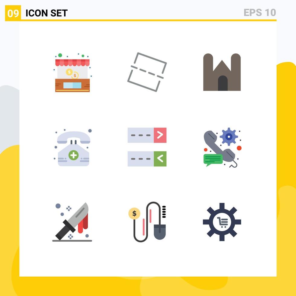 grupp av 9 modern platt färger uppsättning för Lösenord telefon slott byggnad mobil sjukhus redigerbar vektor design element