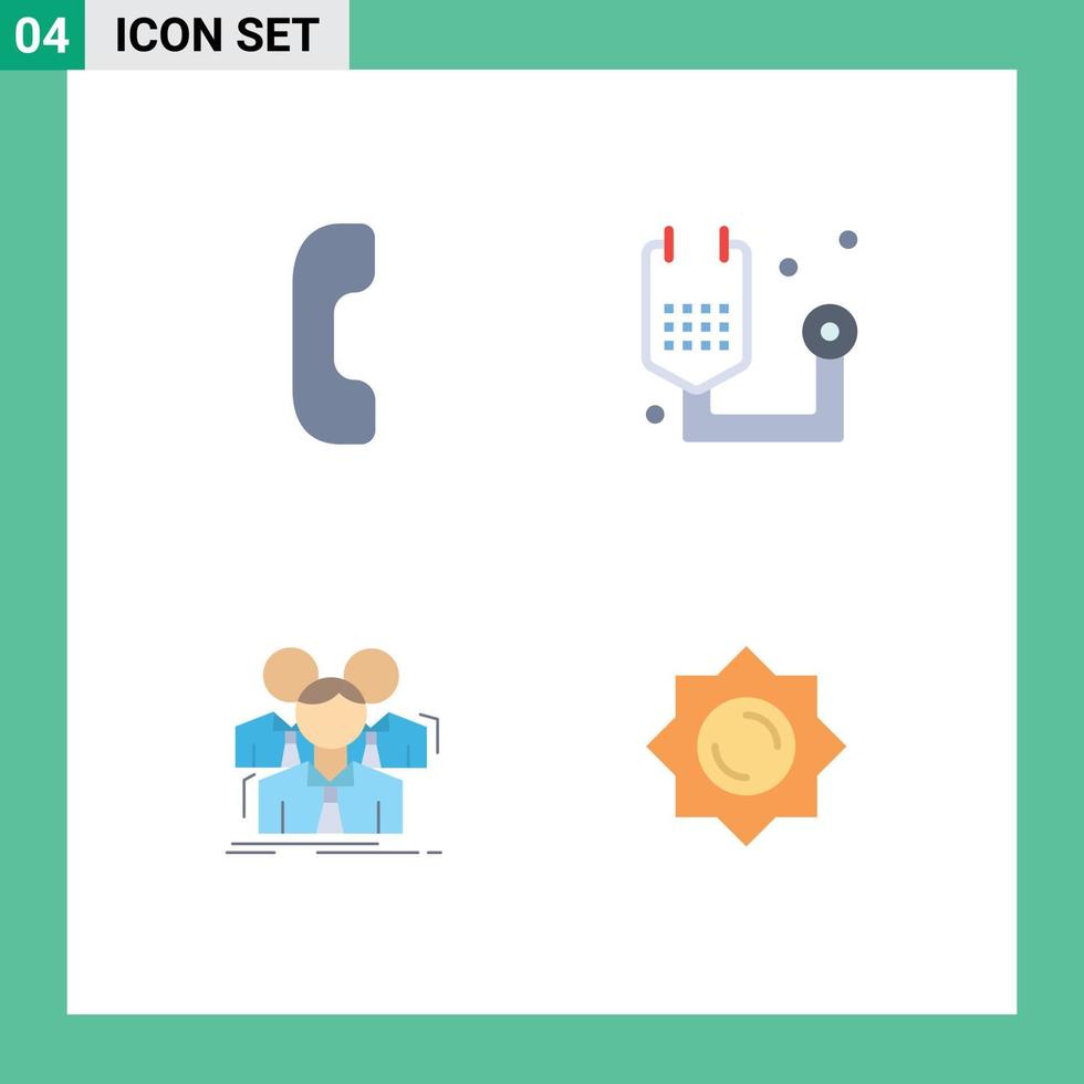 Flaches Symbolpaket mit 4 universellen Symbolen für die Antwort Teamarbeit Krankheit Gesundheit Treffen editierbare Vektordesign-Elemente vektor