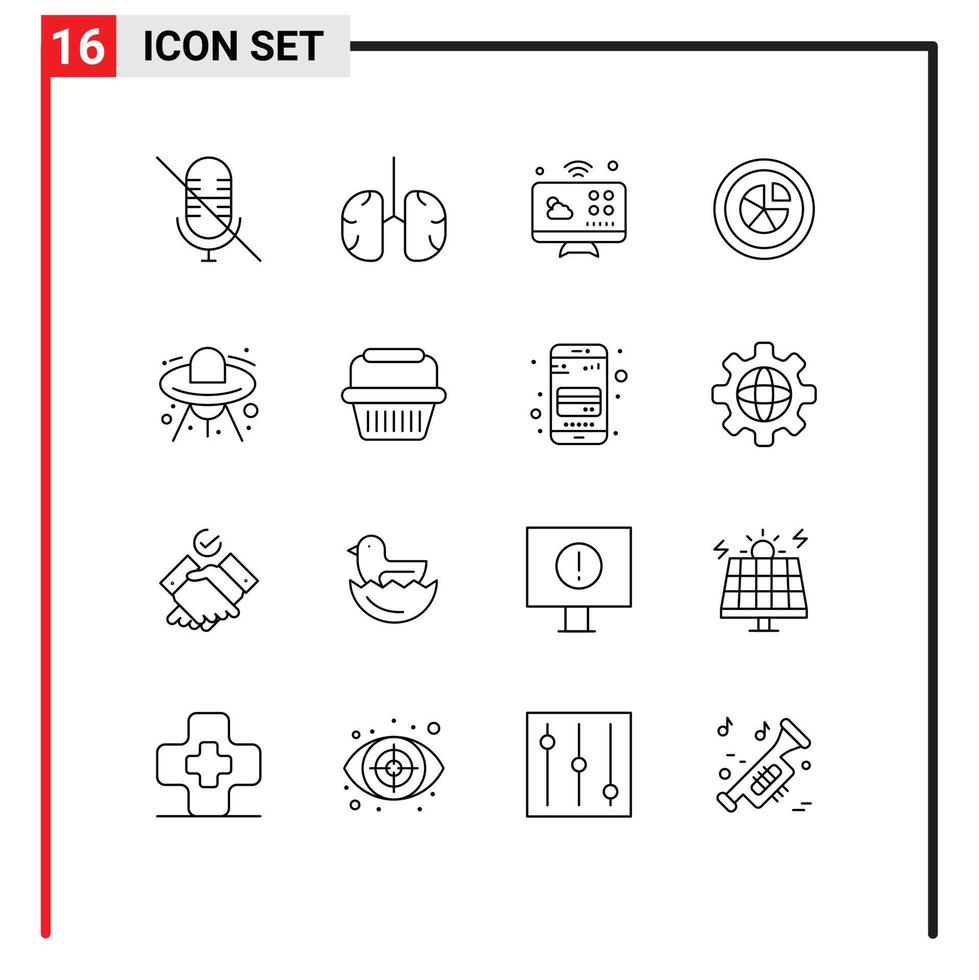 uppsättning av 16 kommersiell konturer packa för utomjording paj kommunikation diagram analys redigerbar vektor design element