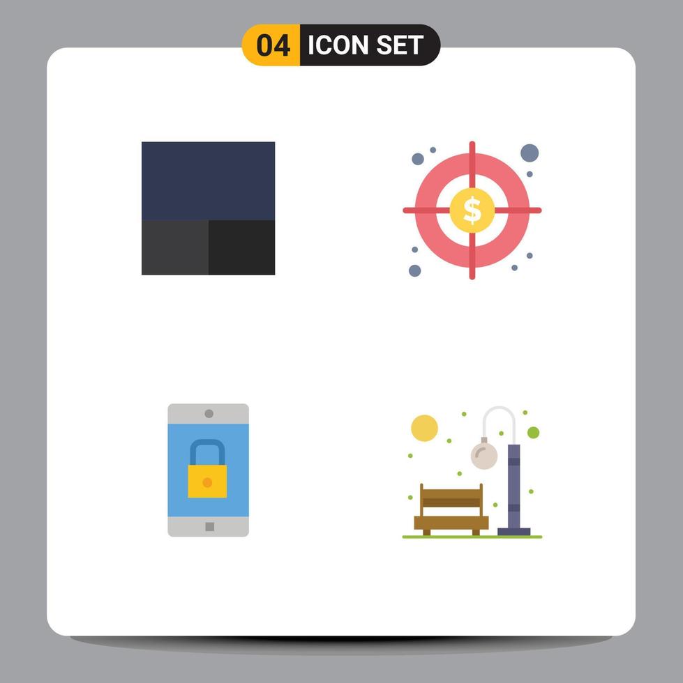4 tematiska vektor platt ikoner och redigerbar symboler av rutnät mobil Ansökan mål låsa stad redigerbar vektor design element