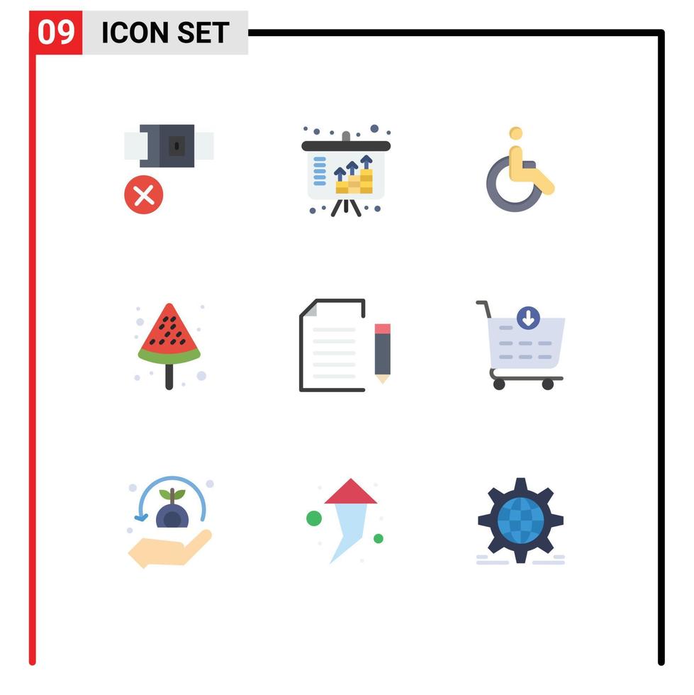 9 kreative Symbole, moderne Zeichen und Symbole von Erweiterungsdaten, Rollstuhl, Sommerpizza, editierbare Vektordesign-Elemente vektor