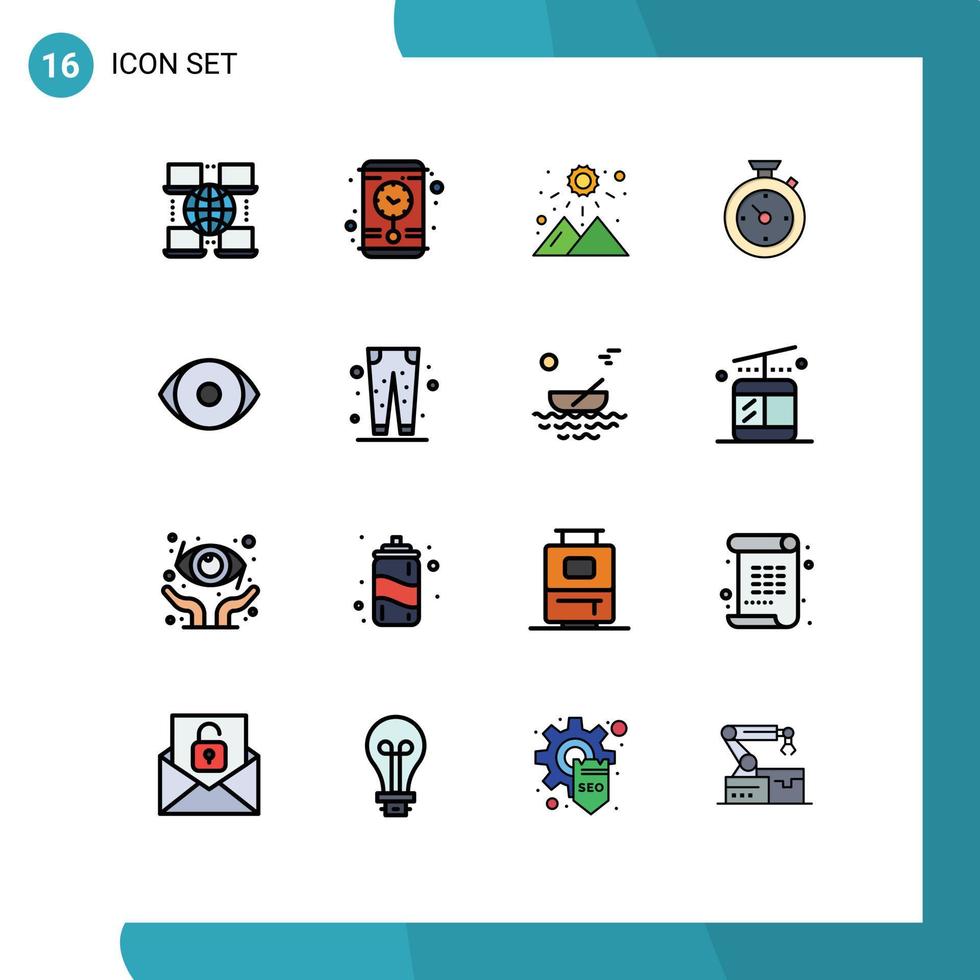 användare gränssnitt packa av 16 grundläggande platt Färg fylld rader av syn ansikte väder öga tid redigerbar kreativ vektor design element