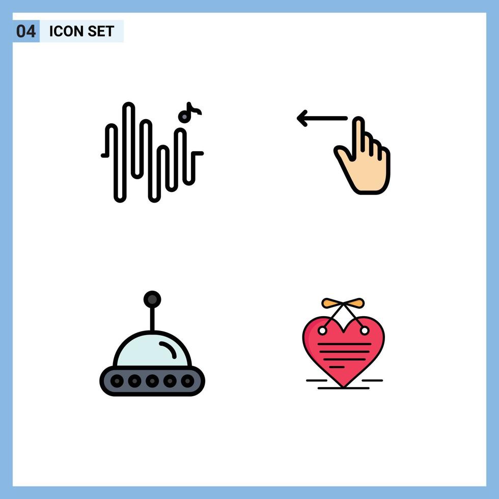 universell ikon symboler grupp av 4 modern fylld linje platt färger av musik UFO finger vänster hängande hjärta redigerbar vektor design element