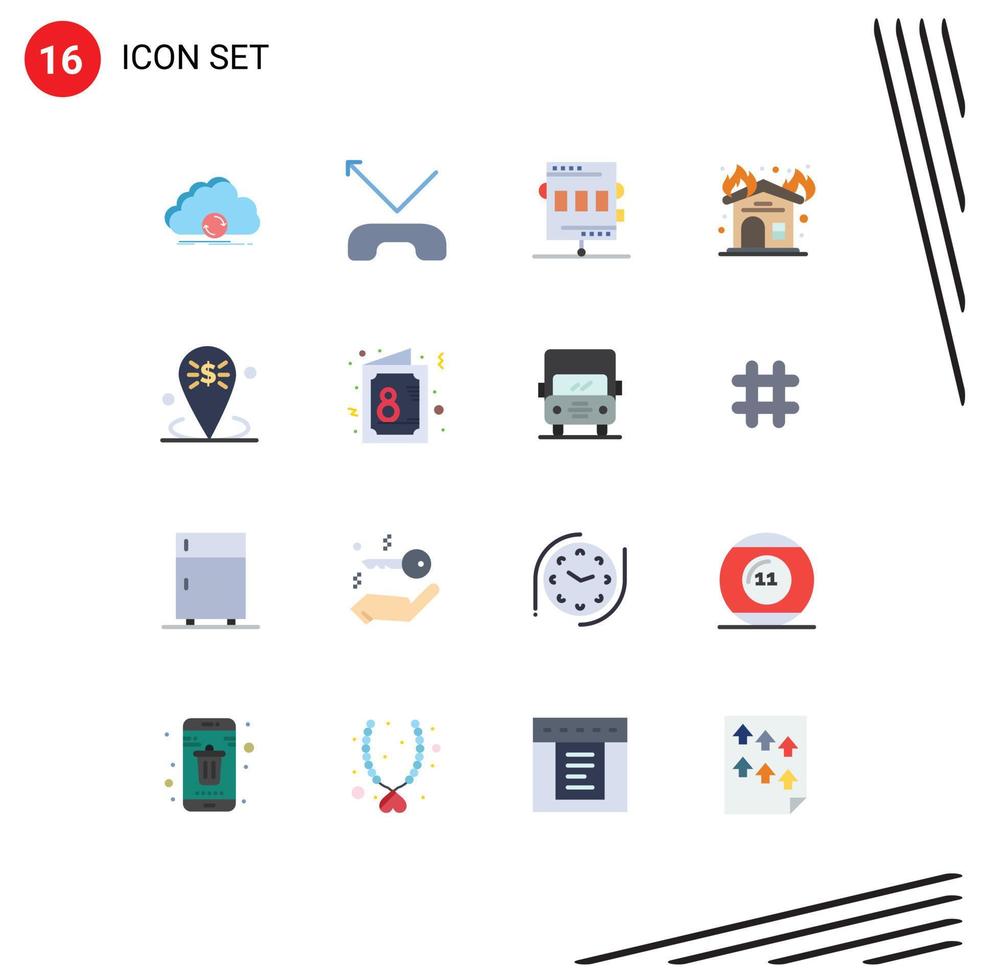 16 flaches Farbpaket der Benutzeroberfläche mit modernen Zeichen und Symbolen für Bankinnenaktivitäten, Kaminerholung, editierbares Paket mit kreativen Vektordesignelementen vektor