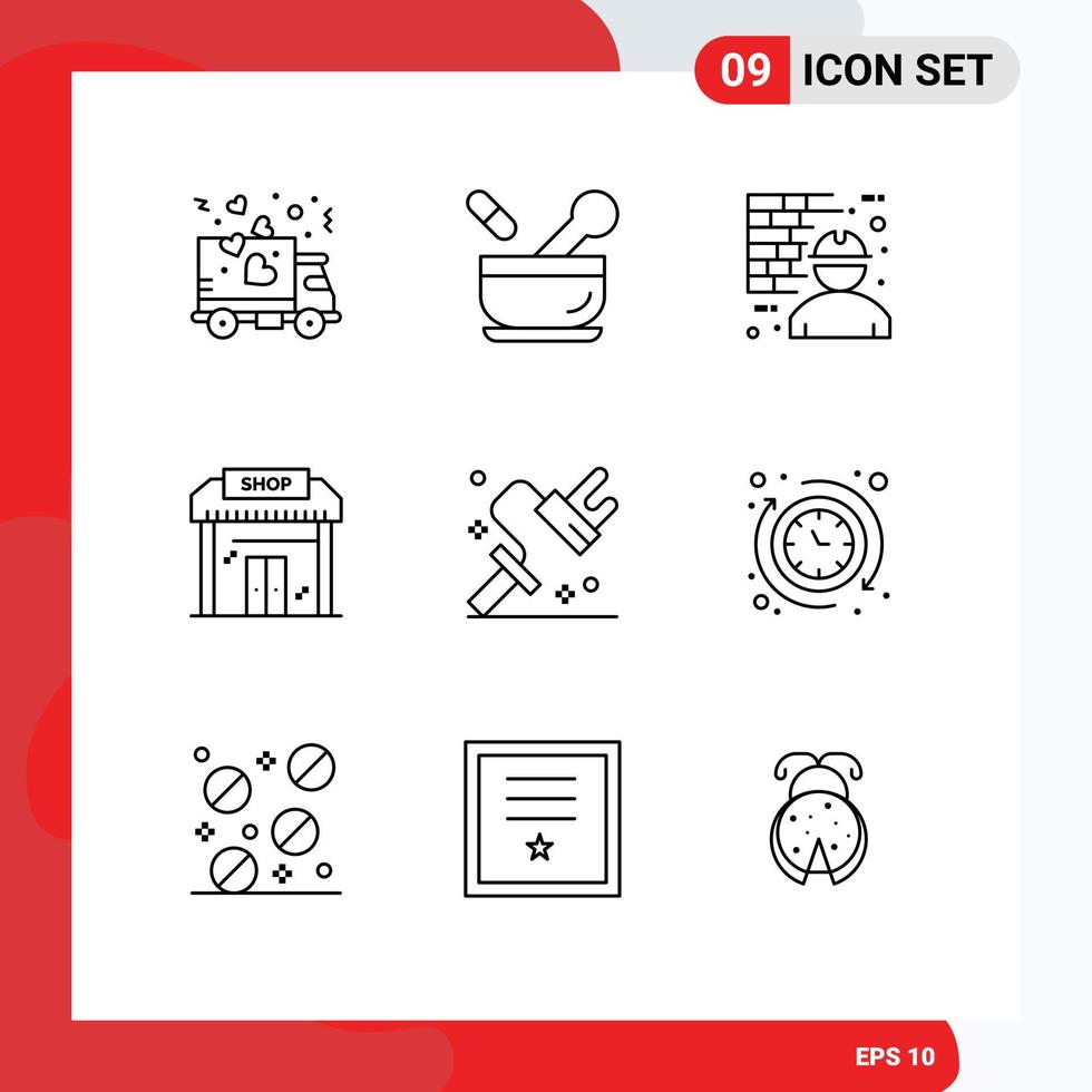 9 kreative Symbole moderne Zeichen und Symbole von Shop Bildung Architektur Business Worker editierbare Vektordesign-Elemente vektor