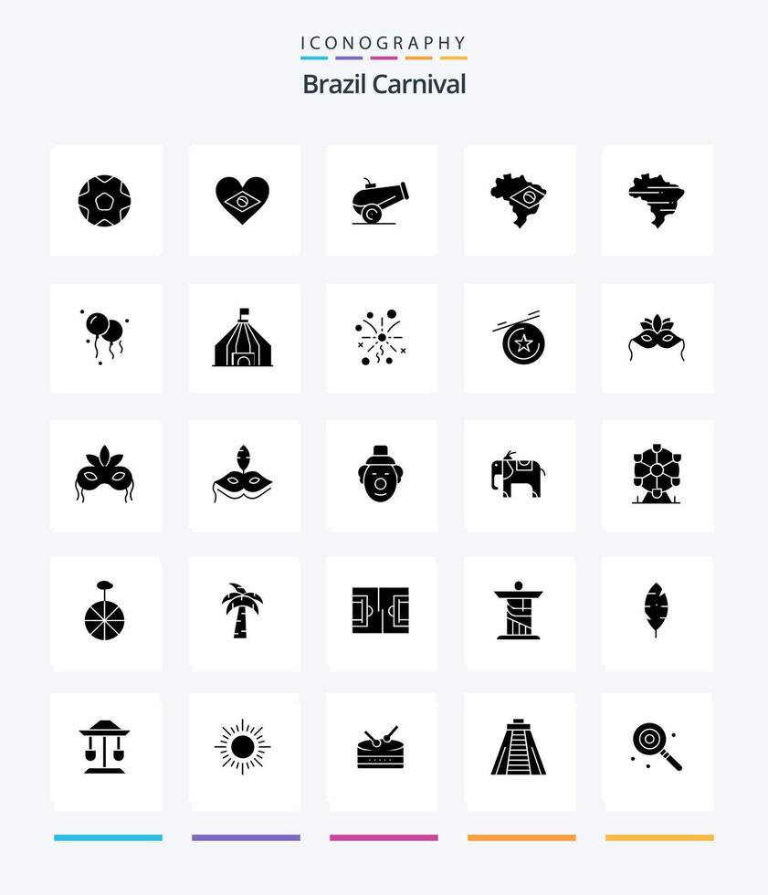 kreativ Brasilien karneval 25 glyf fast svart ikon packa sådan som vapen. firande. hjärta. karneval. Brasilien vektor