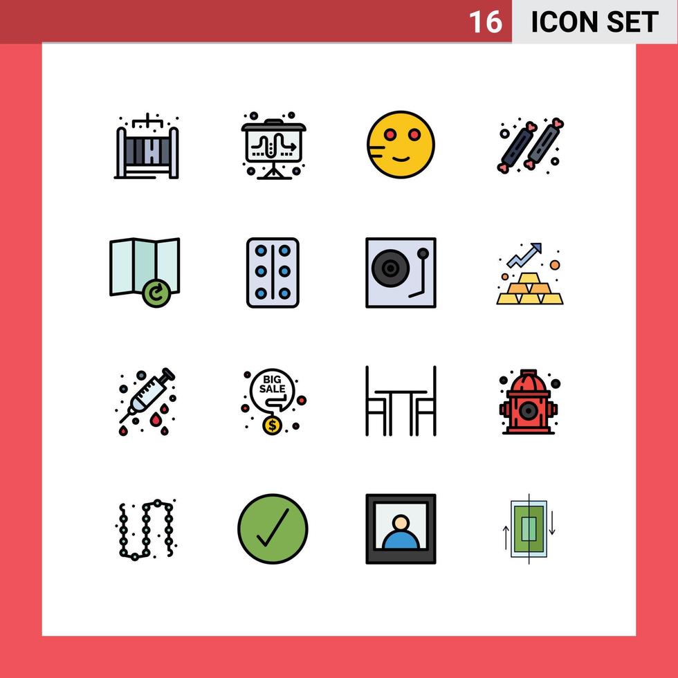 stock vektor ikon packa av 16 linje tecken och symboler för refresh ljuv emojis restaurang mat redigerbar kreativ vektor design element