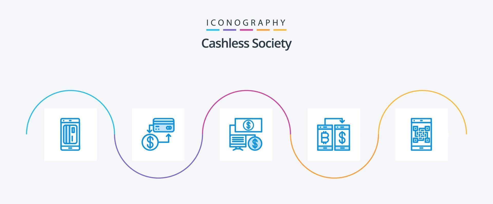 kontantlös samhälle blå 5 ikon packa Inklusive genomskärning. betalning. kreditera. kontantlös. finansiera vektor