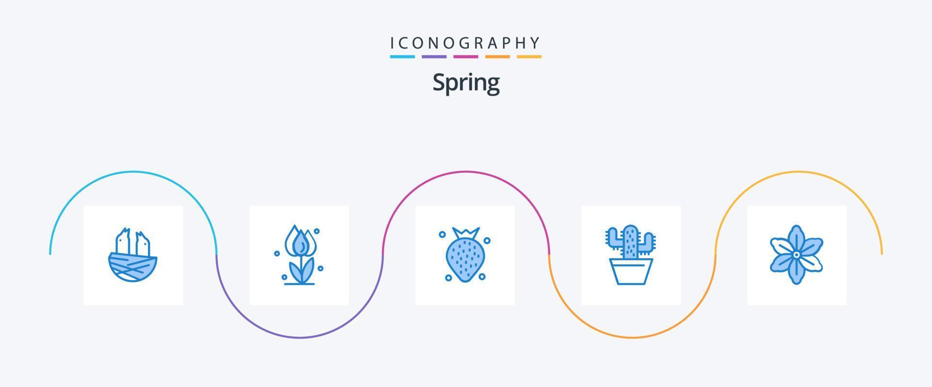 Spring Blue 5 Icon Pack inklusive Blume. Topf. Rose. Natur. Beere vektor
