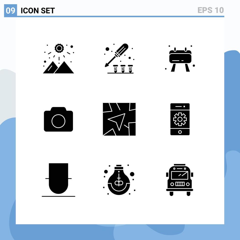 piktogram uppsättning av 9 enkel fast glyfer av rutt gps styrelse ui bild redigerbar vektor design element