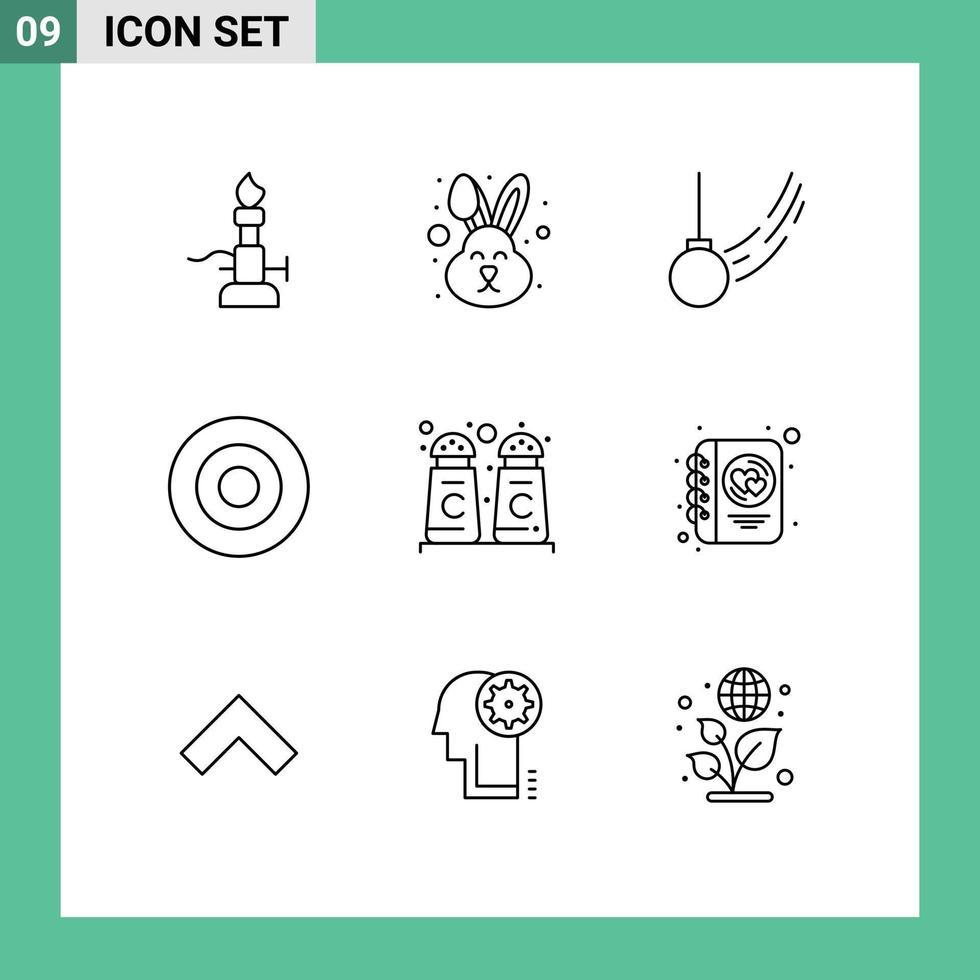 Satz von 9 kommerziellen Umrissen Pack für Symbole Zeichen Gesicht Goldkugel editierbare Vektordesign-Elemente vektor