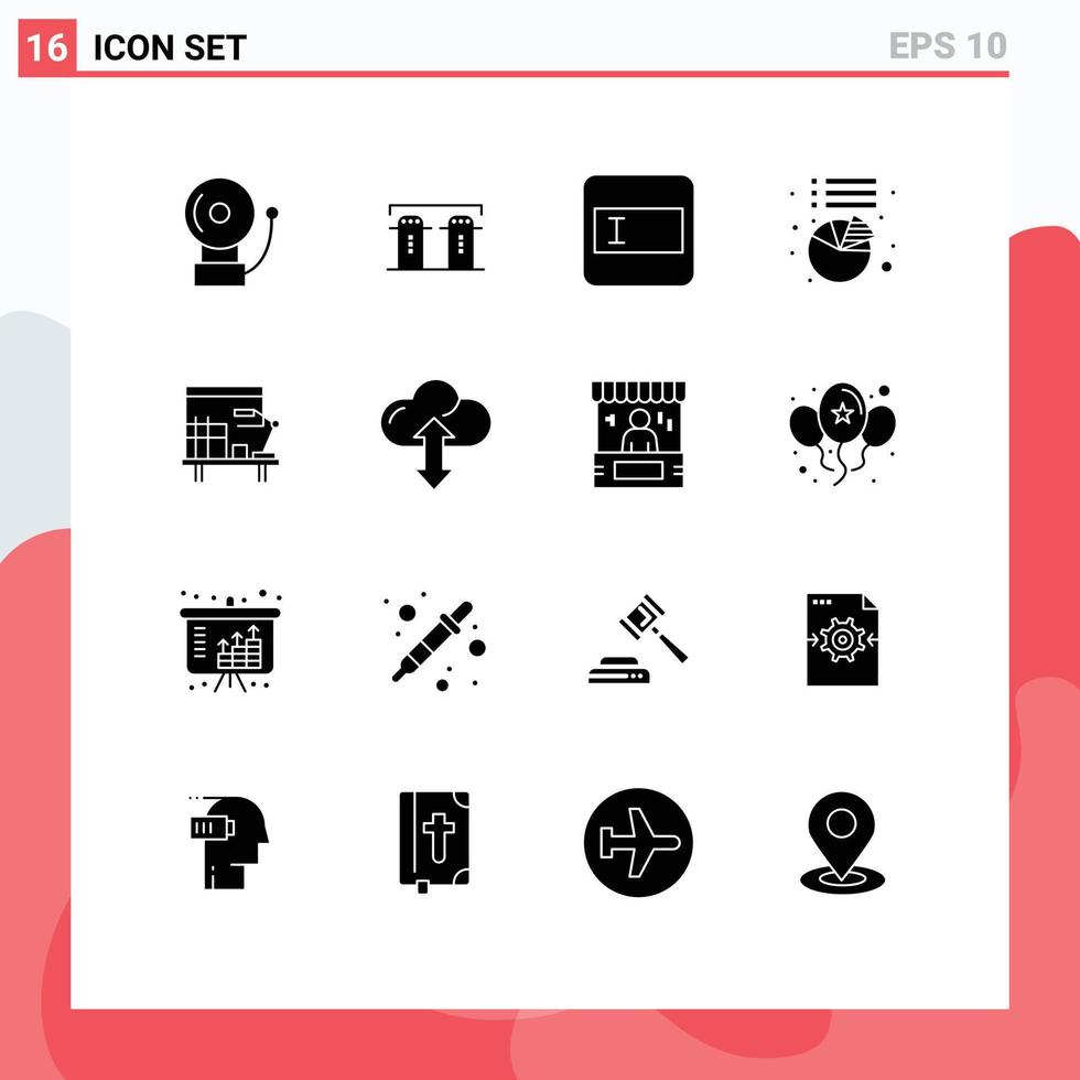piktogram uppsättning av 16 enkel fast glyfer av moln kontor layout skrivbord statistik redigerbar vektor design element