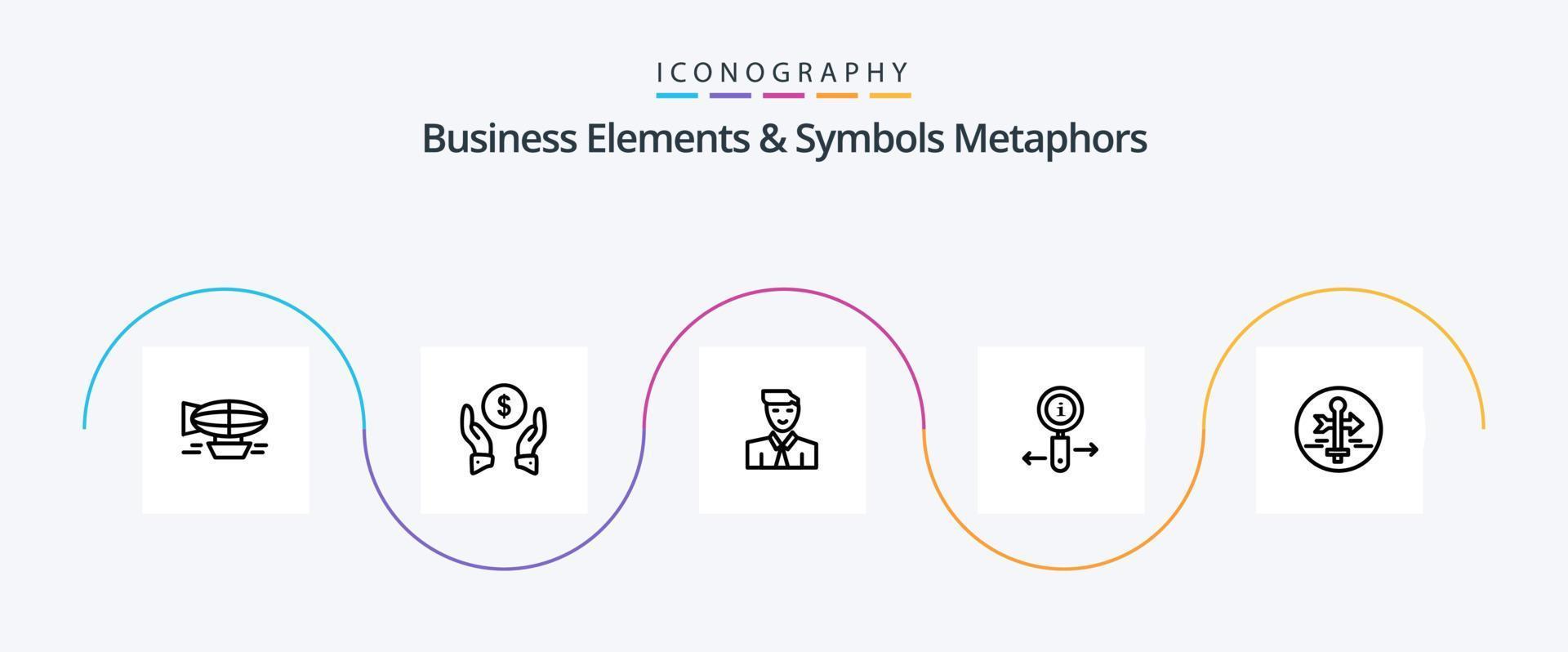företag element och symboler metaforer linje 5 ikon packa Inklusive zoom. info. pengar. avatar. studerande vektor