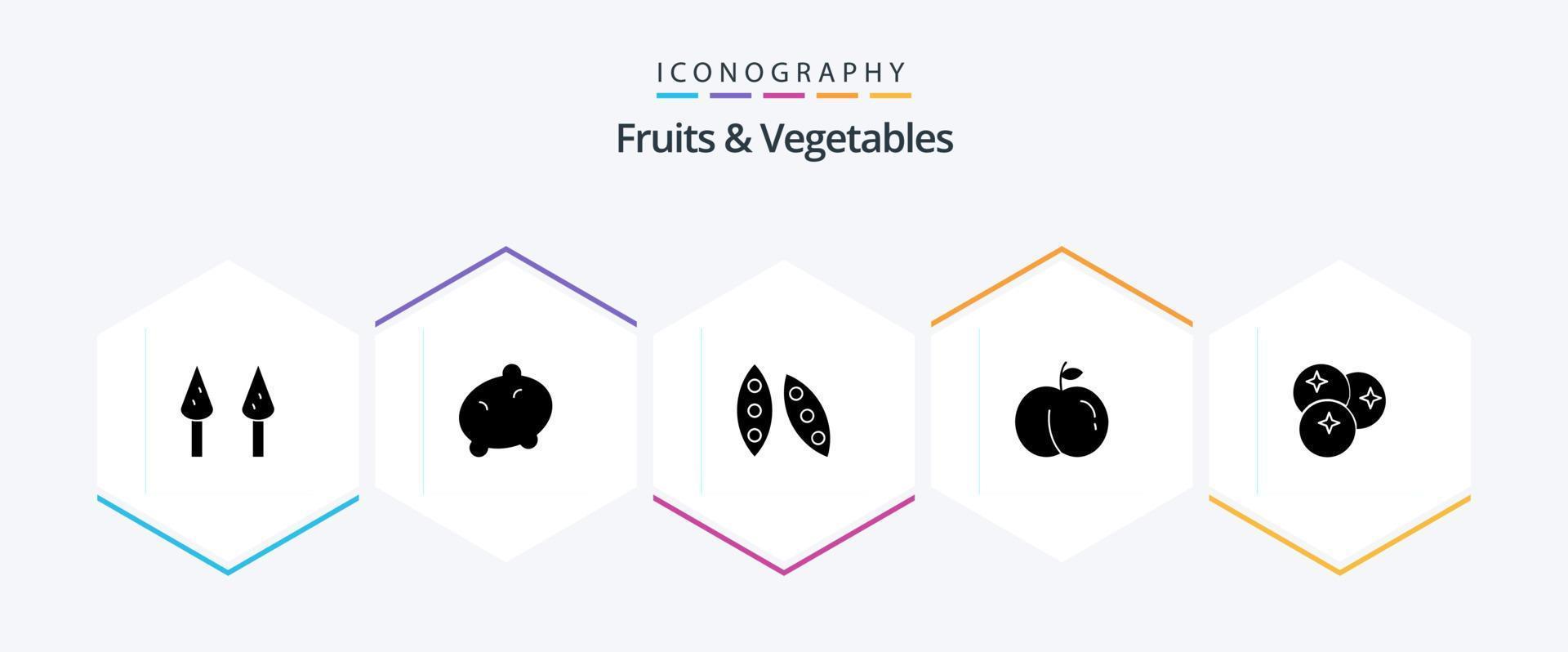Obst und Gemüse 25 Glyphen-Symbolpaket einschließlich . Früchte. Ernährungsgesundheit. Obst. Blaubeere vektor