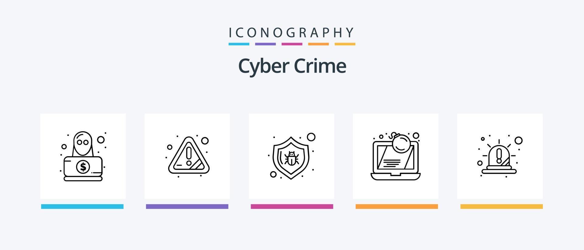 Cyber Crime Line 5 Icon Pack inklusive Protect. Raub. Insekt. Spion. Detektiv. kreatives Symboldesign vektor