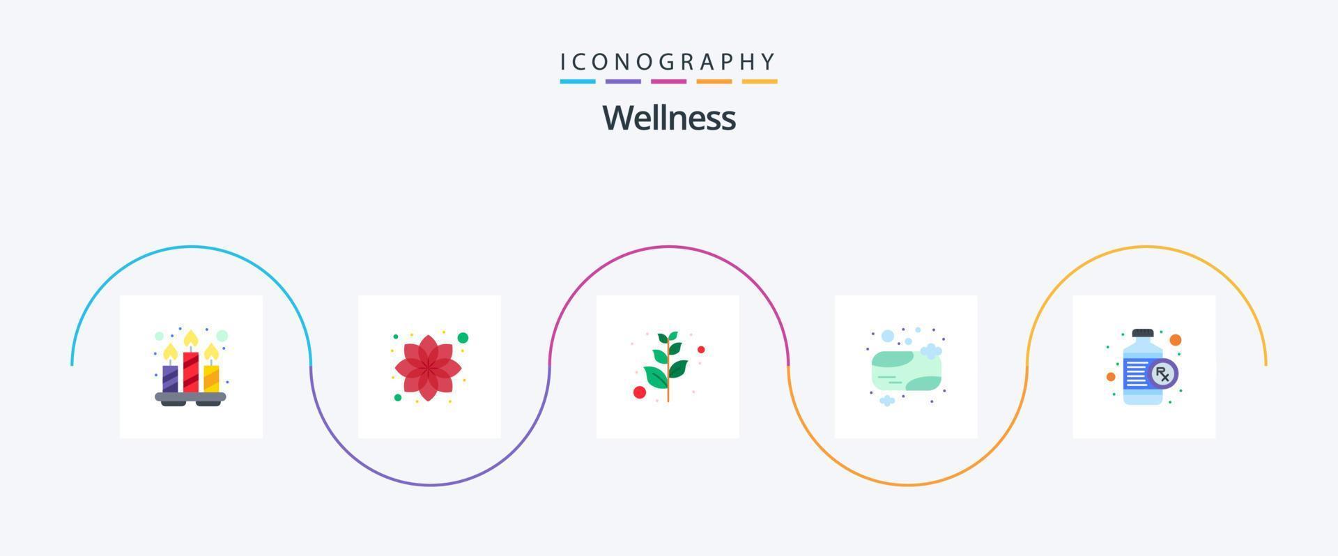 wellness platt 5 ikon packa Inklusive medicinsk. flaska. gren. rena. bad tvål vektor