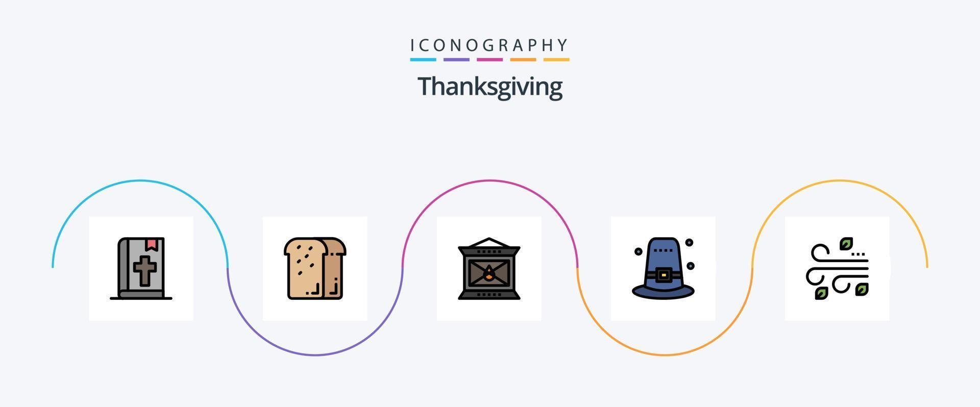 Thanksgiving Line gefüllt Flat 5 Icon Pack inklusive Blasen. Ferien. Laib. Hut. das Erntedankfest vektor