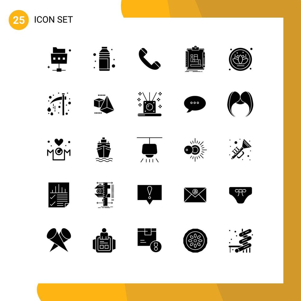 Satz von 25 kommerziellen soliden Glyphen-Paketen für Workflow-Schema-Urlaubsprozess-Telefon-bearbeitbare Vektordesign-Elemente vektor