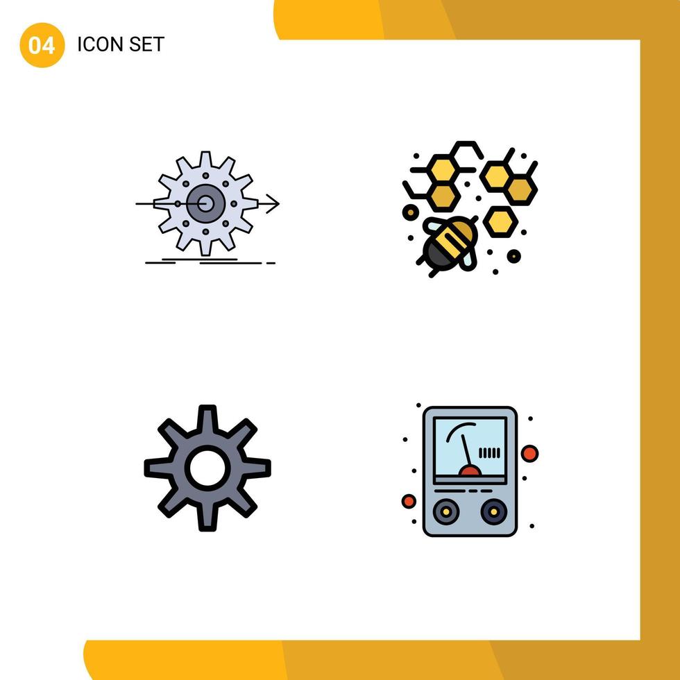 4 universelle Fillline-Flachfarben für Web- und mobile Anwendungen Leistungseinstellung Einstellung Honig Ampere editierbare Vektordesign-Elemente vektor