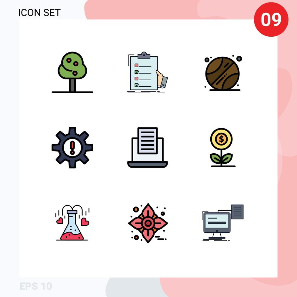 satz von 9 modernen ui-symbolen symbole zeichen für mail risk ball ressourcen menschliche editierbare vektordesignelemente vektor