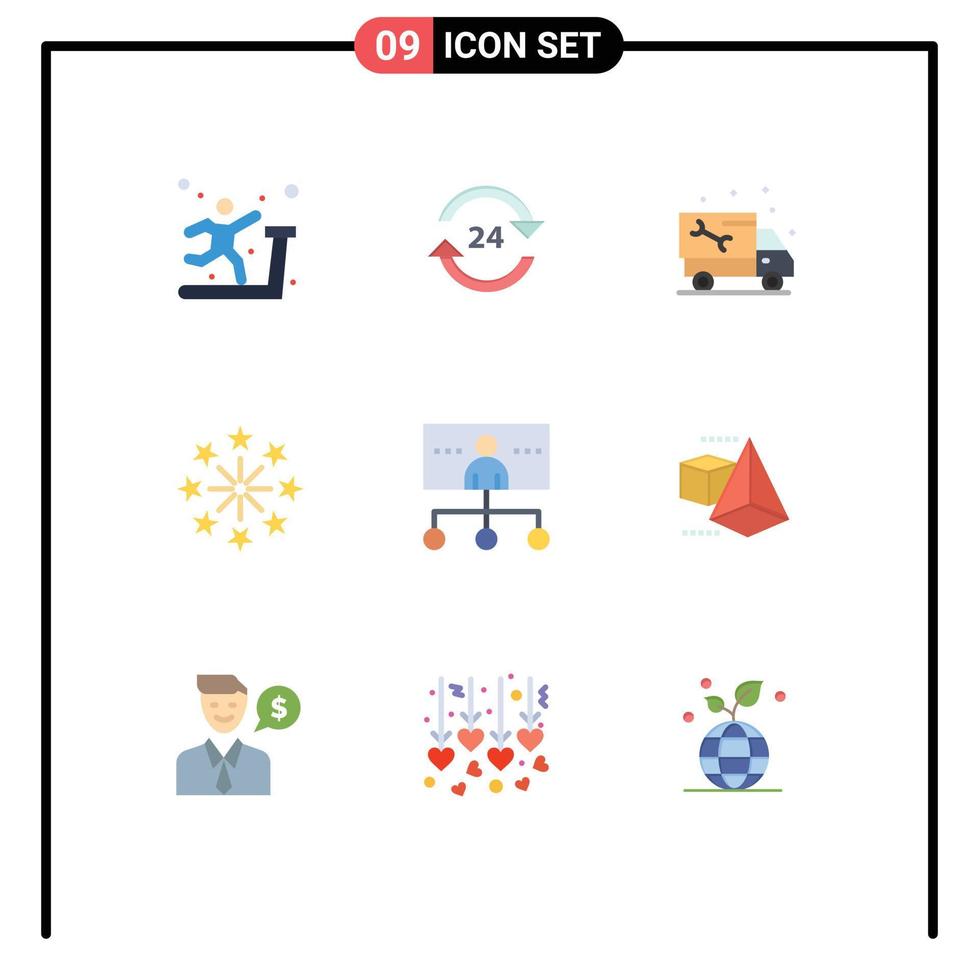 uppsättning av 9 vektor platt färger på rutnät för Semester firande service lastbil rörmokare redigerbar vektor design element