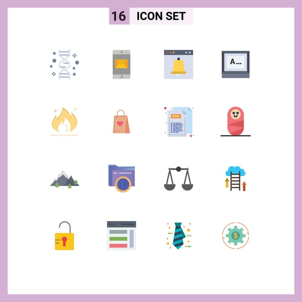 16 flache Farbpakete für die Benutzeroberfläche mit modernen Zeichen und Symbolen für die Bildschirmeingabe vektor