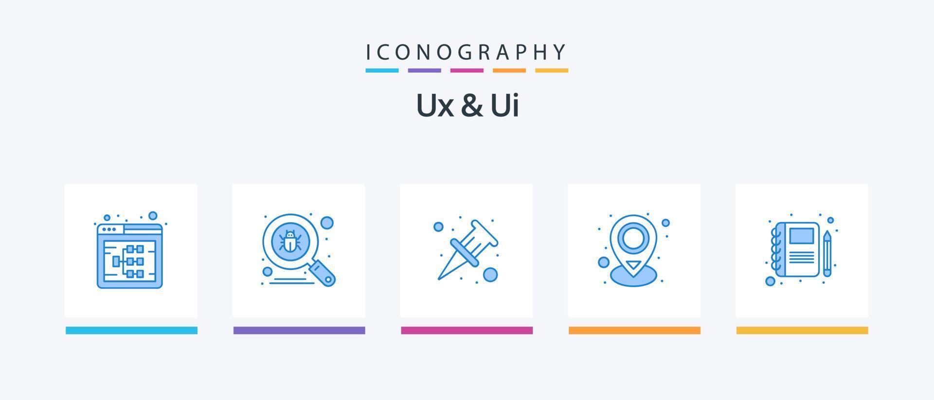 ux und ui blue 5 Icon Pack inklusive Portfolio. Platz. Virus. Stift. Lage. kreatives Symboldesign vektor