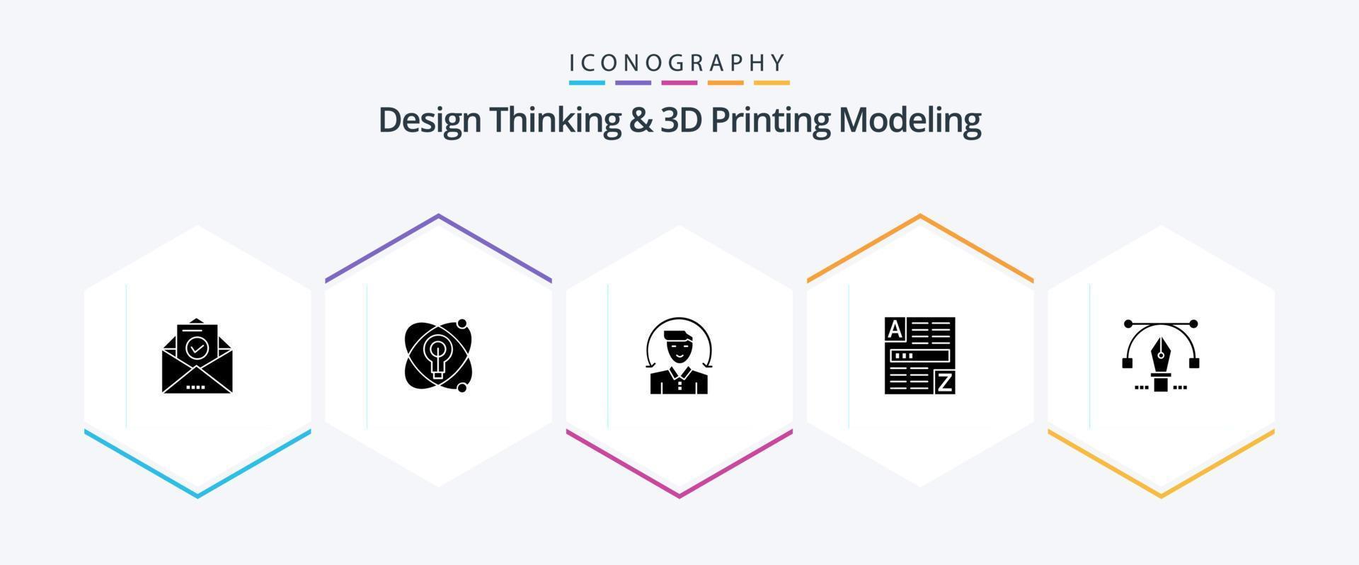 design tänkande och d utskrift modellering 25 glyf ikon packa Inklusive penna. internet. användare. koda. browser vektor