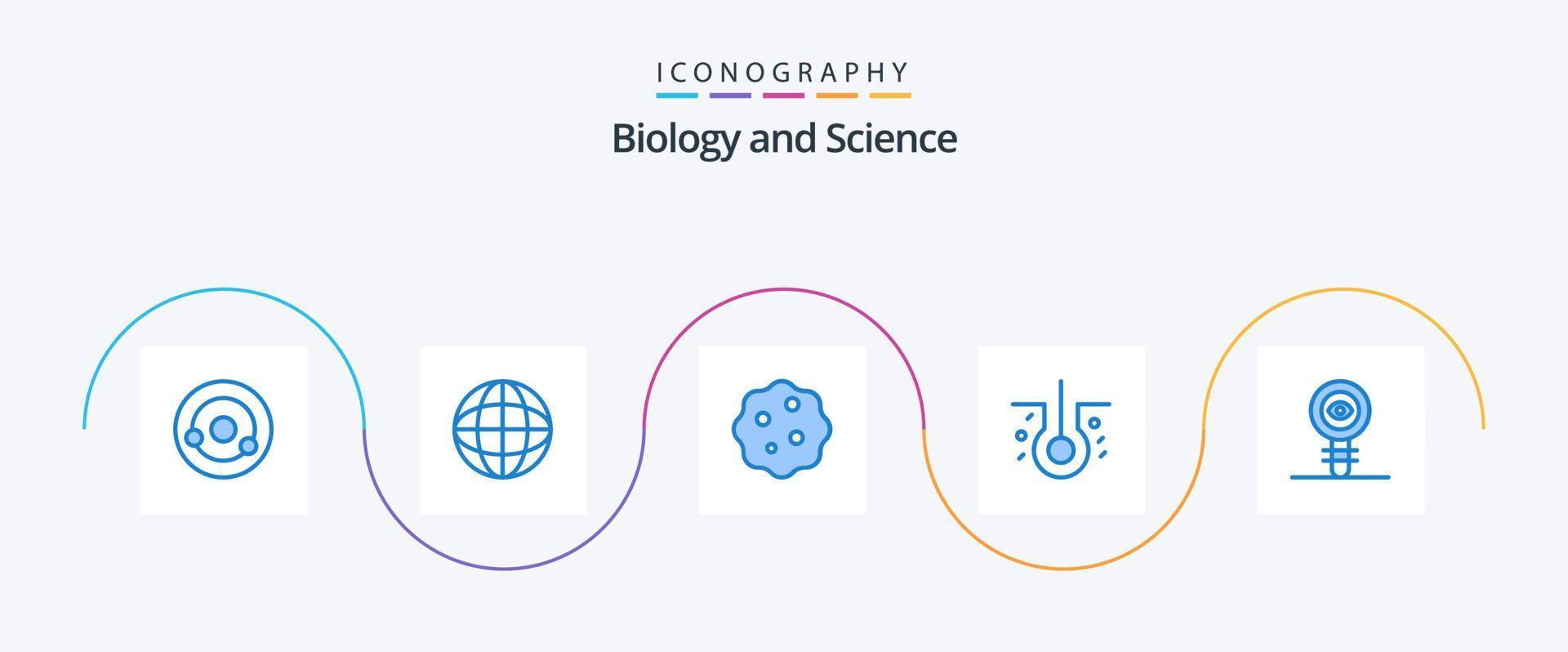 biologi blå 5 ikon packa Inklusive kemisk. sjuk hår. laboratorium. hår biologi. zoom vektor