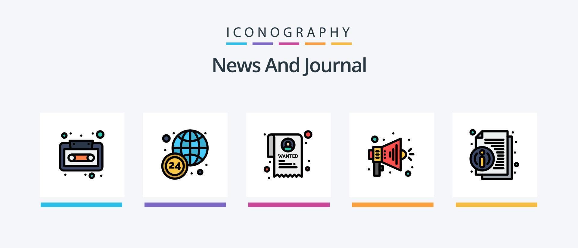 Nyheter linje fylld 5 ikon packa Inklusive internationell. Nyheter. bok. leva. underhållning. kreativ ikoner design vektor
