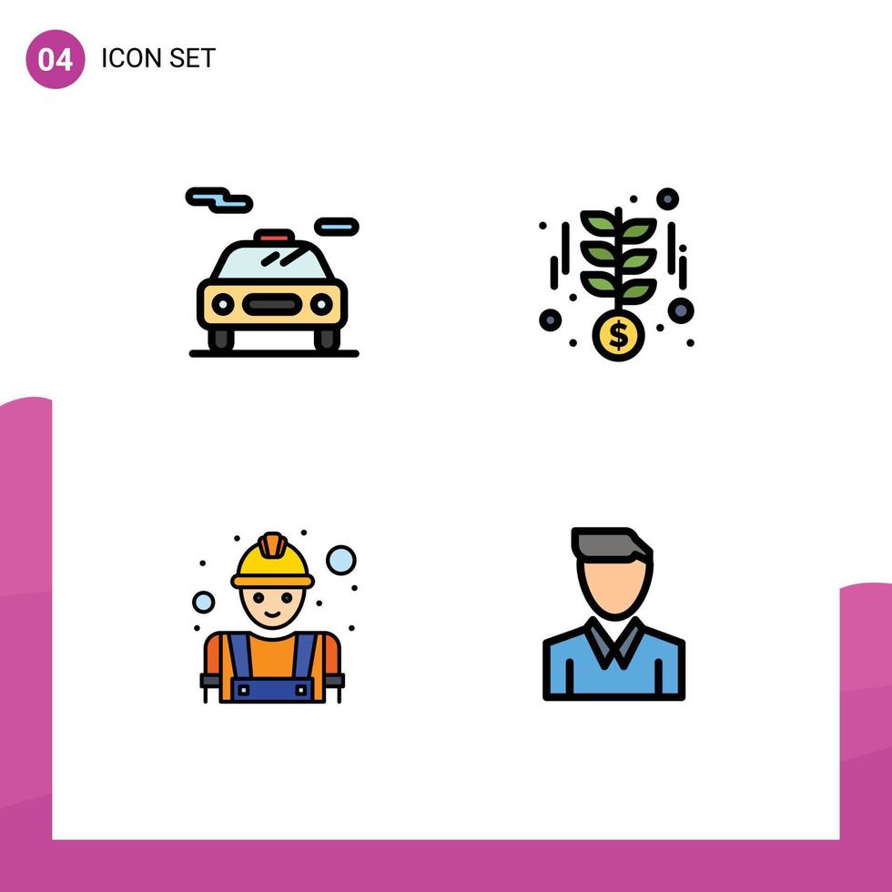 uppsättning av 4 vektor fylld linje platt färger på rutnät för bil arbetstagare tillväxt pengar konto redigerbar vektor design element
