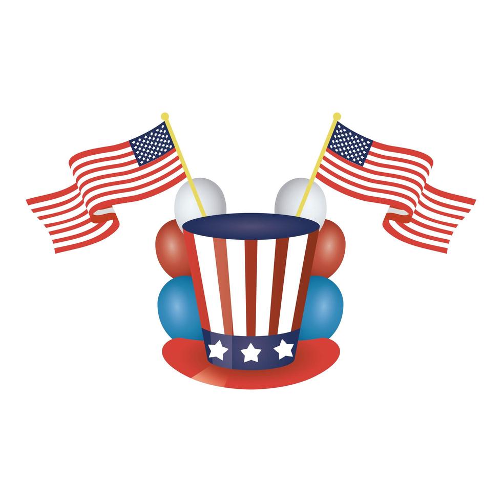 Präsidententag Hut mit USA Flaggen und Heliumballons Vektor-Illustration Design vektor