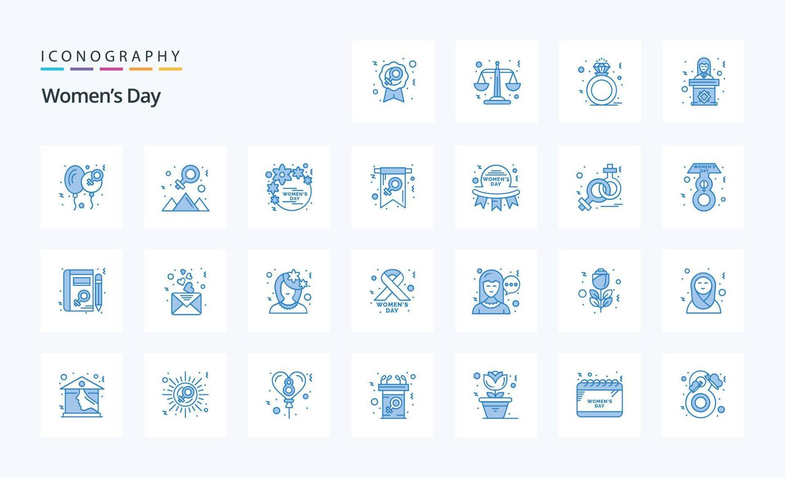 25 kvinnor dag blå ikon packa vektor