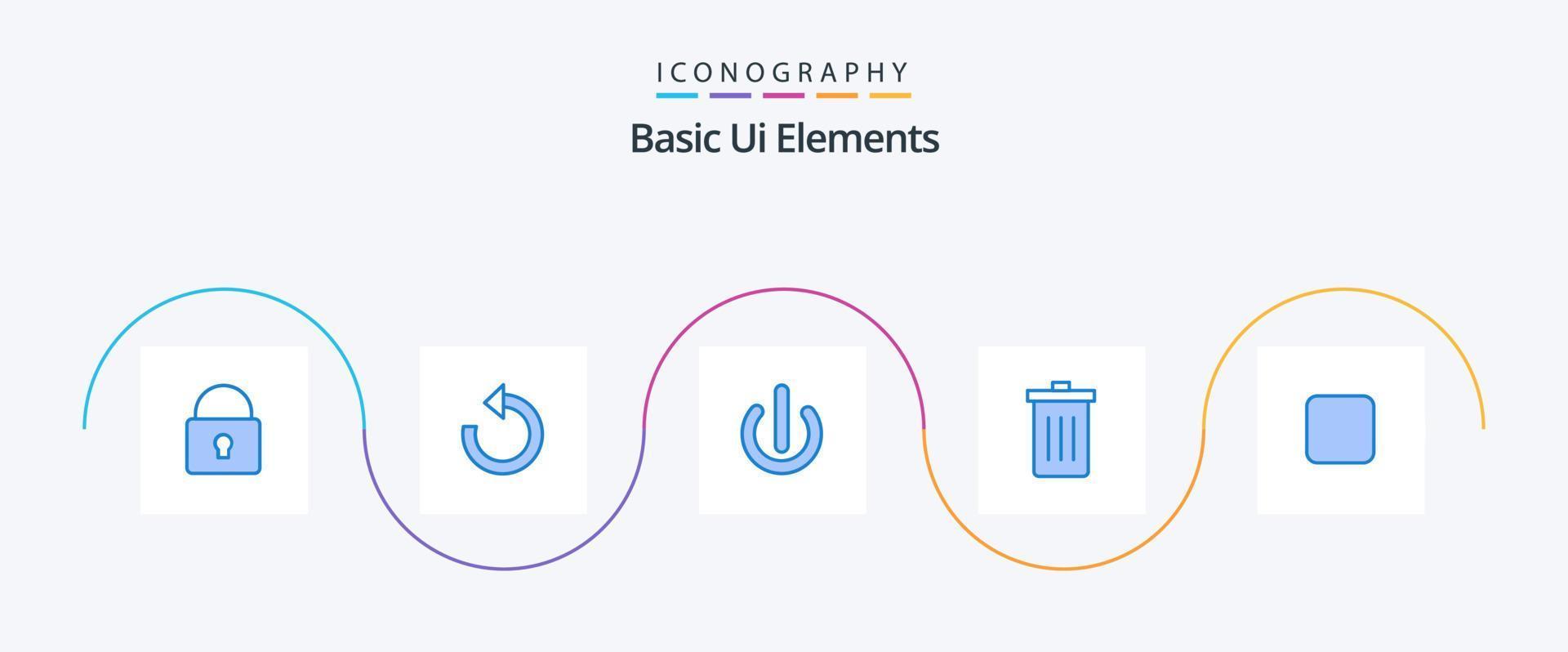 Basic UI Elements Blue 5 Icon Pack inklusive Box. Müll. Knopf. löschen. Korb vektor