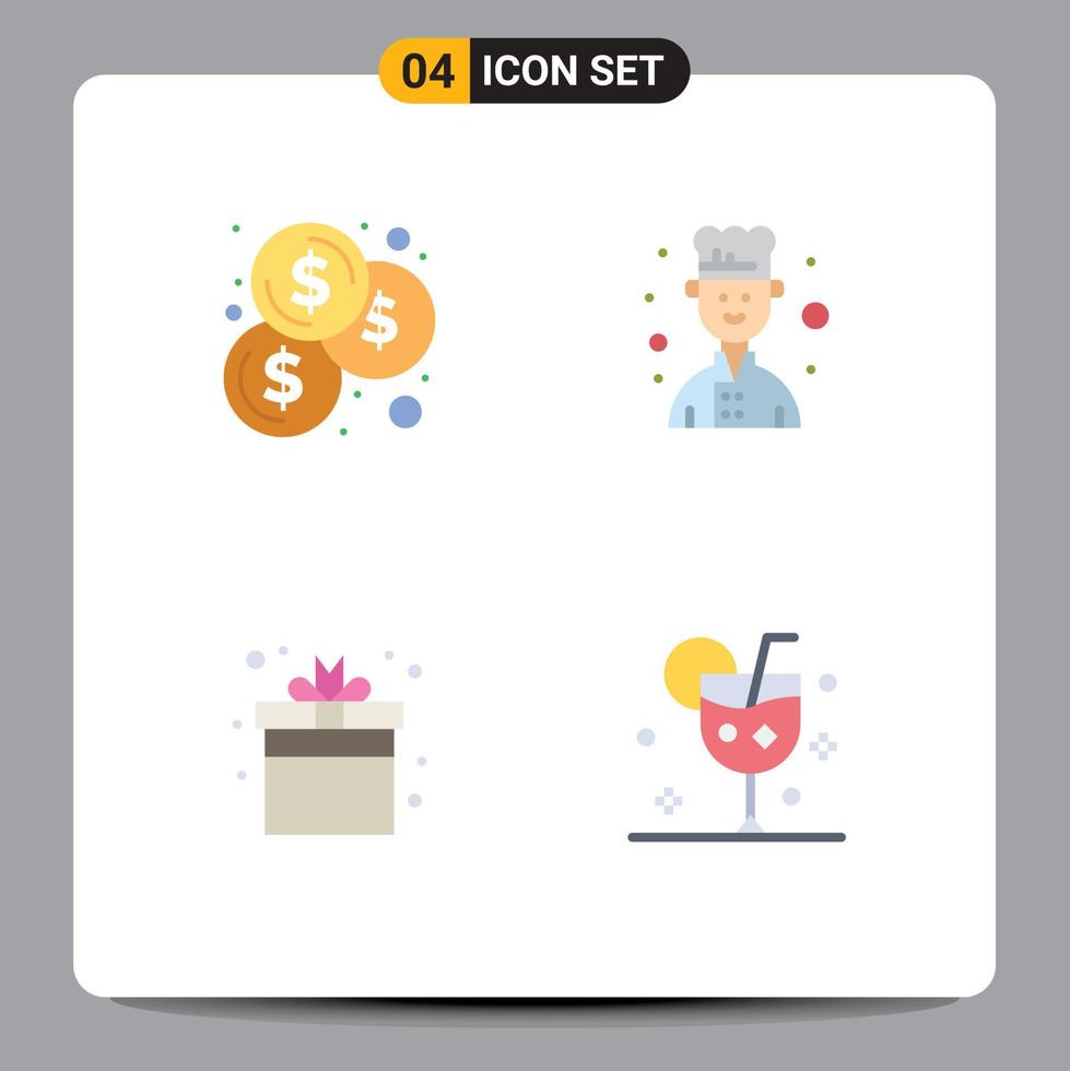 mobil gränssnitt platt ikon uppsättning av 4 piktogram av budget spel avatar gåva dryck redigerbar vektor design element