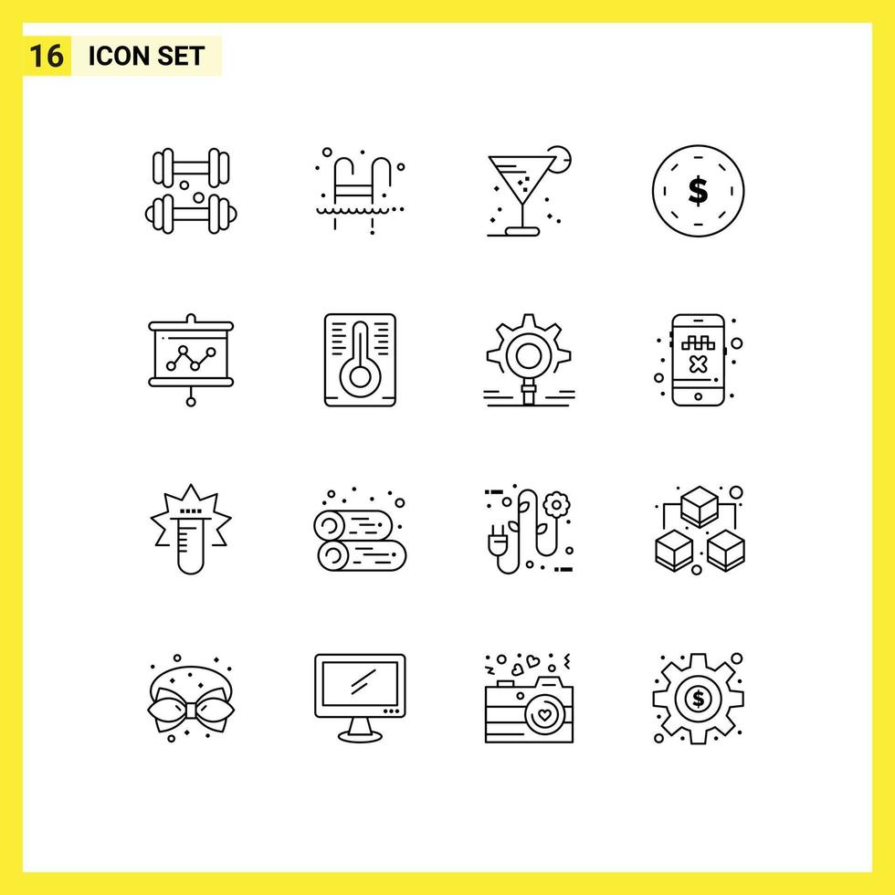 piktogram uppsättning av 16 enkel konturer av yen finansiera vatten företag is redigerbar vektor design element