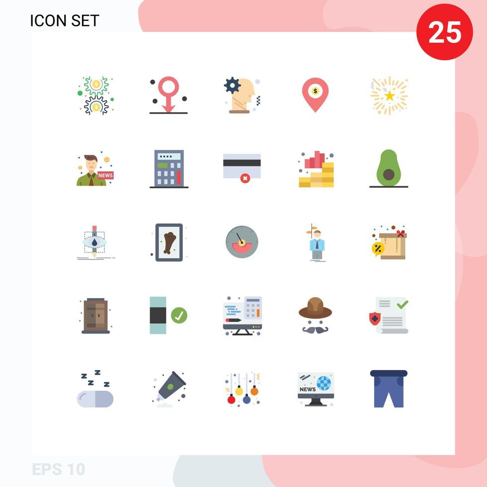 satz von 25 modernen ui-symbolen symbole zeichen für geldstift gehirnkarte persönlich bearbeitbare vektordesignelemente vektor