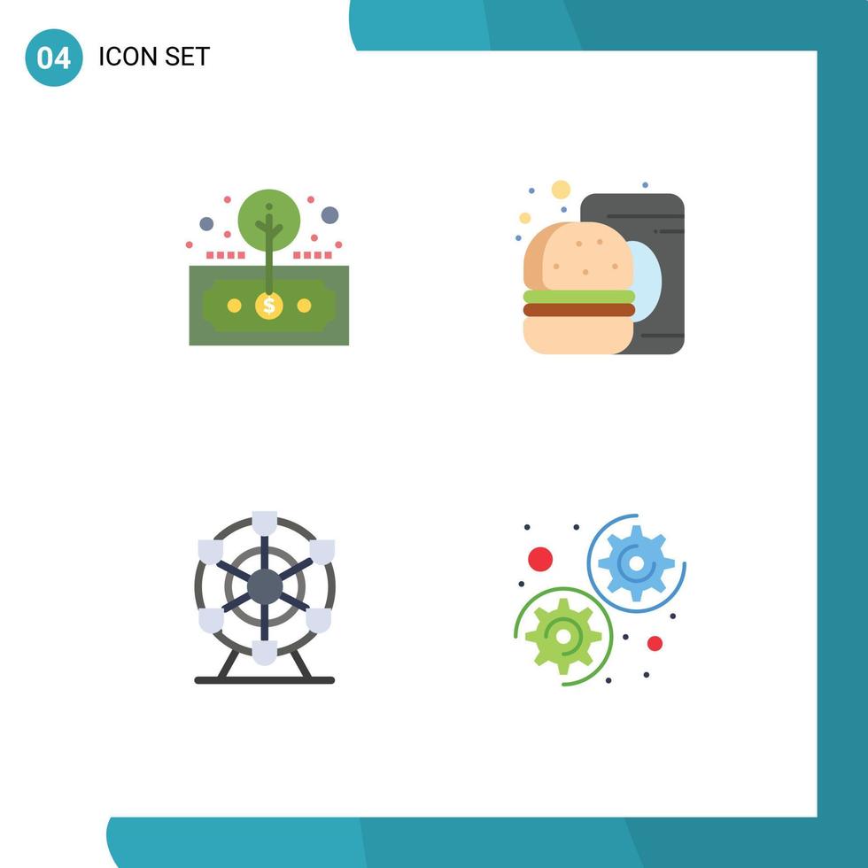 4 universelle flache Symbole, die für Web- und mobile Anwendungen festgelegt wurden, bearbeitbare Vektordesign-Elemente mit Ferris-Return-Getränkerad vektor